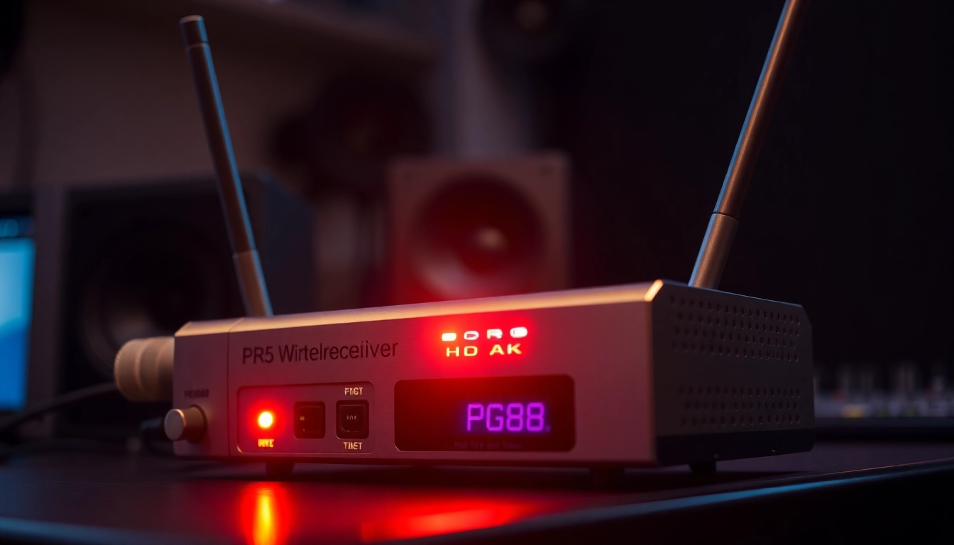 PG88 wireless microphone receiver with LED indicators and antennas in a professional audio setup, highlighting durability and advanced features.
