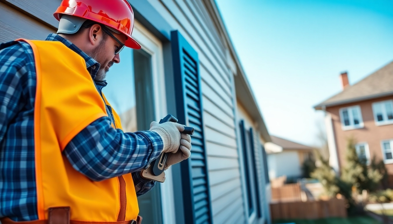 Siding contractor expertly installing durable vinyl siding on a residential home, showcasing quality craftsmanship and attention to detail.