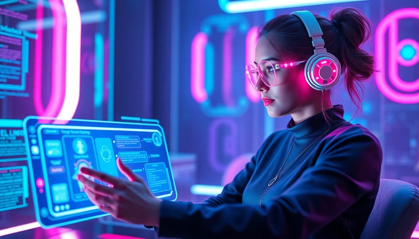 AI girlfriend engaging in unfiltered NSFW chat in a sleek digital environment, emphasizing emotional connection and realism for user accessibility.