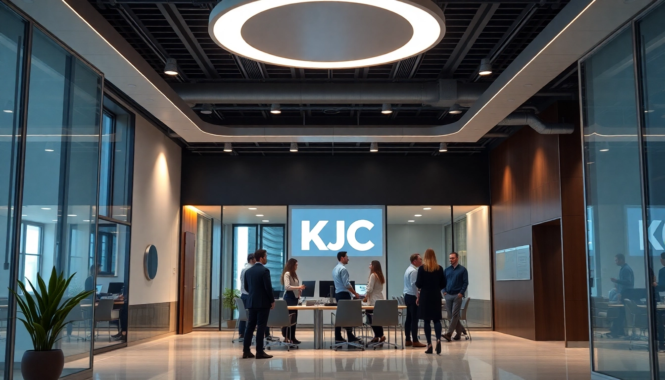 KJC legal team collaborating in a modern office setting, conveying professionalism and reliability.