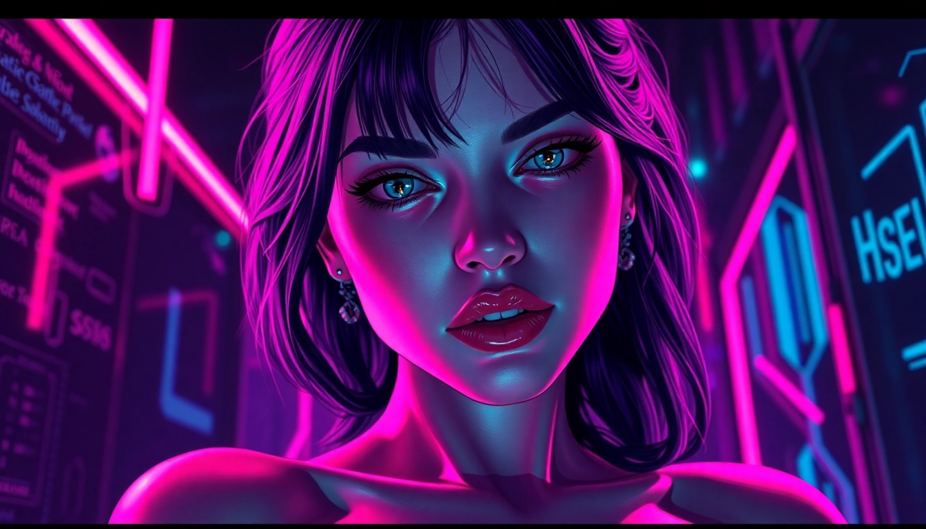 Hyper-realistic AI-generated female figure in a neon cyberpunk setting with vibrant colors and detailed textures.