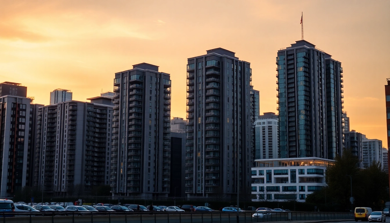 Property for Investment London View of modern residential towers with sunset backdrop