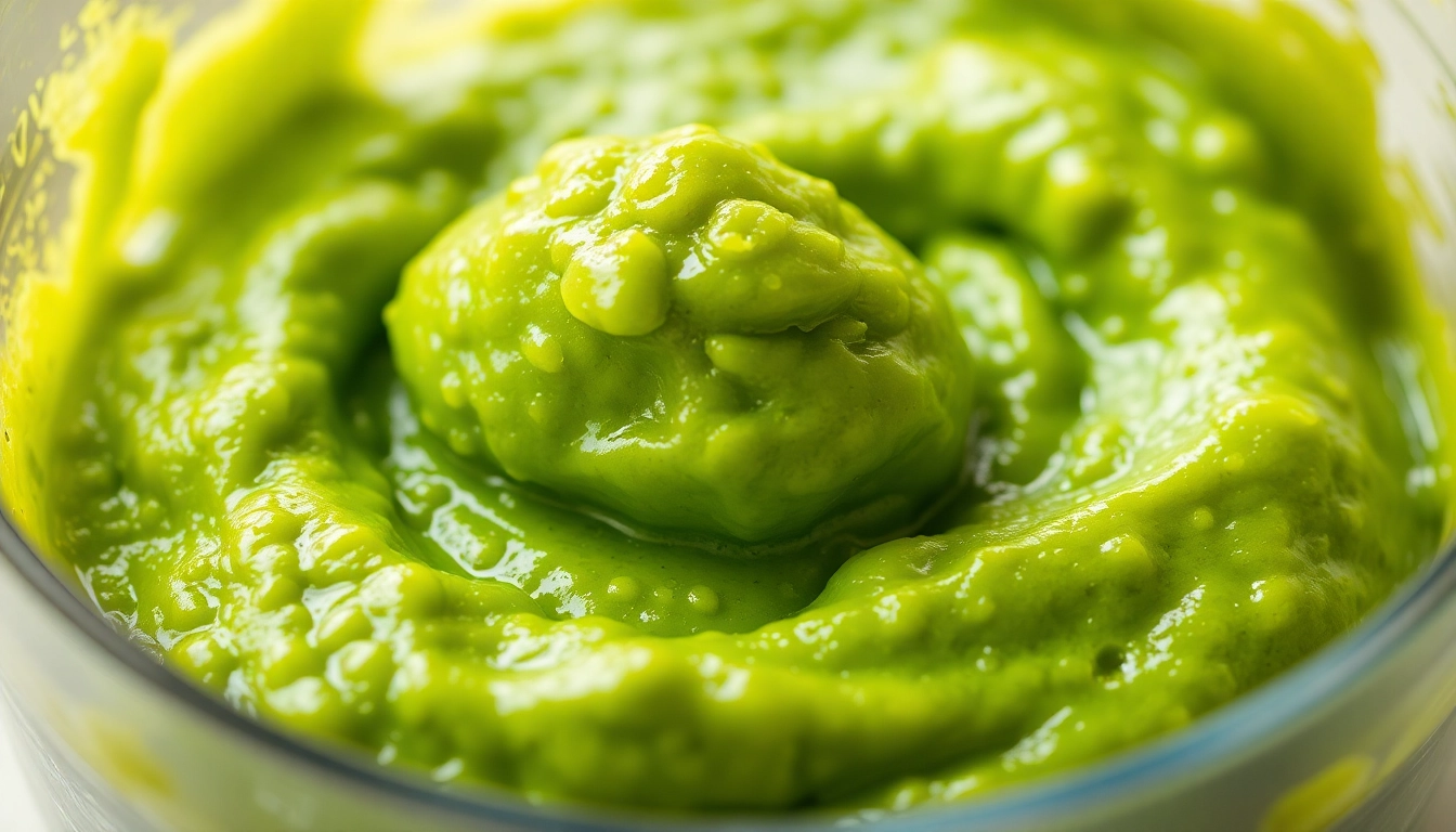Vibrant green chilli paste being prepared with fresh green chilies for premium quality flavor